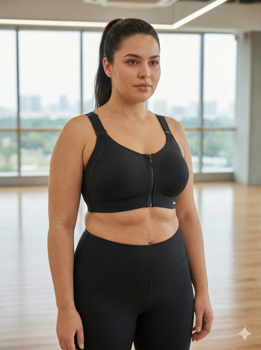 Ashel’s Plus Fit Zip-Front Gym Bra – Super Soft Full Support