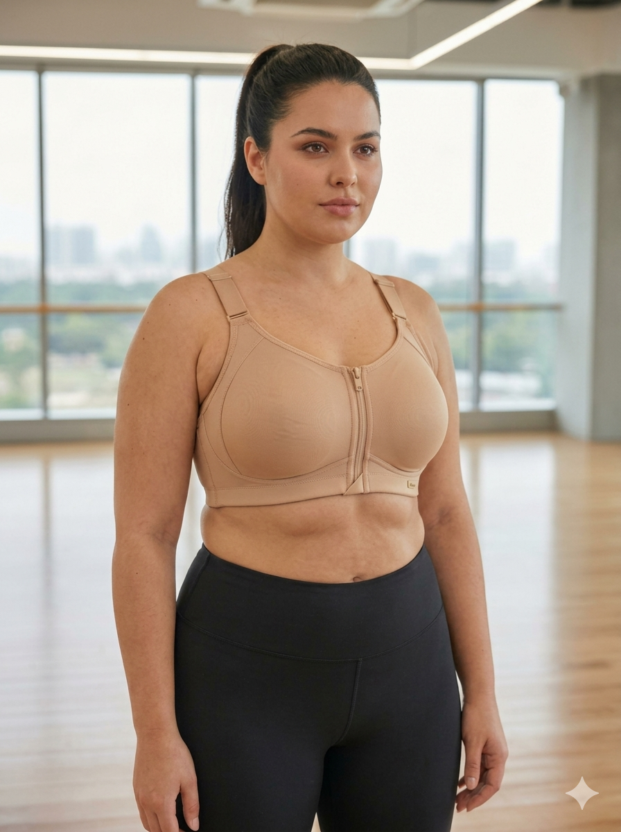 Ashel’s Plus Fit Zip-Front Gym Bra – Super Soft Full Support